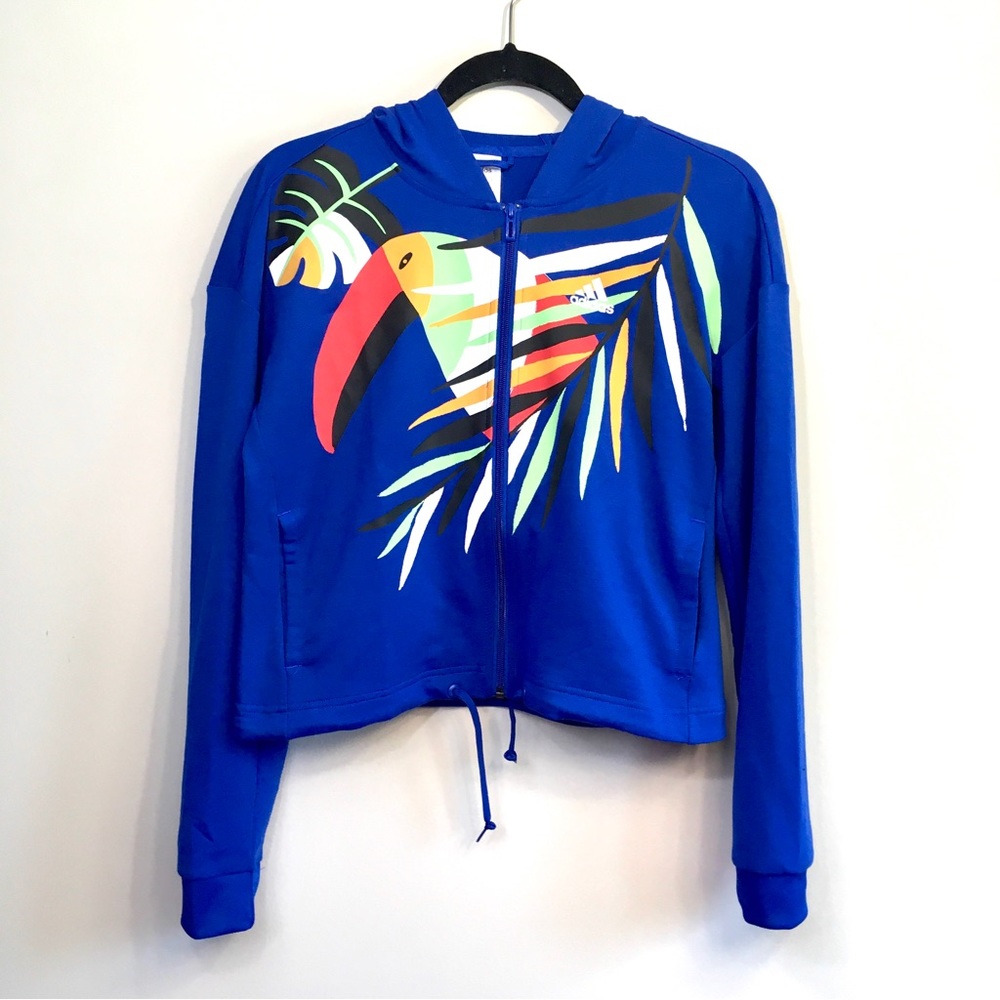 Adidas Zip Up Hoodie - Tropical Print Blue/Orange